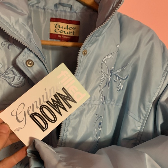 Embroidered Baby Blue Down Coat / Jacket - Picture 3 of 7